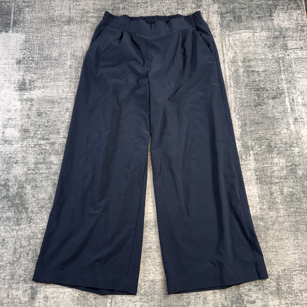 Athleta Brooklyn Wide Leg Crop Pants Womens 12T Navy Blue Pull On Yoga Travel